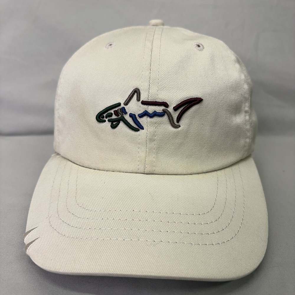 Greg Norman Golf Hat Shark Logo Mens OSFM Cream Adjustable Strap Baseball Cap